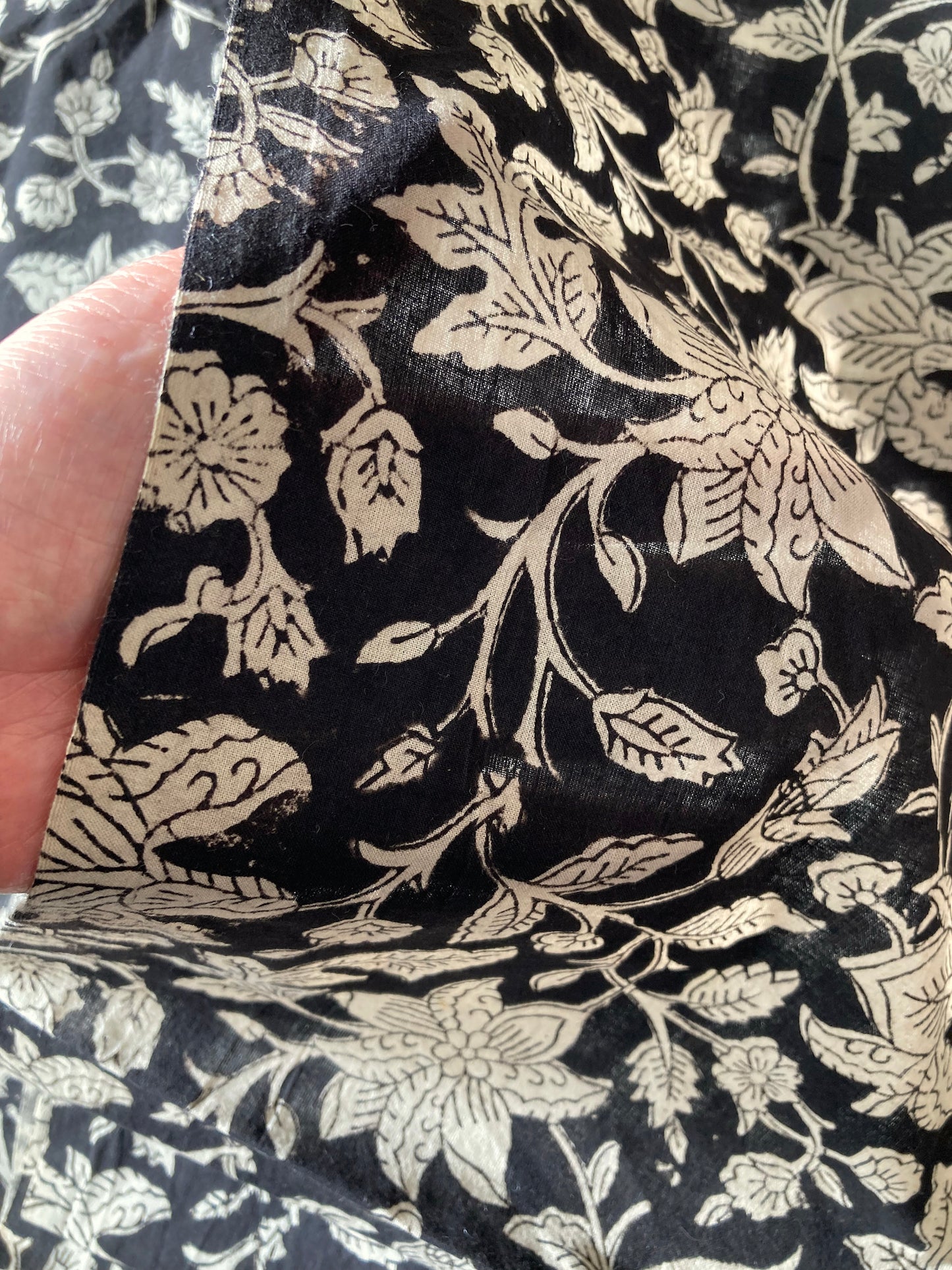 Hand Block Printed Cotton Fabric Bagru Black #185-18