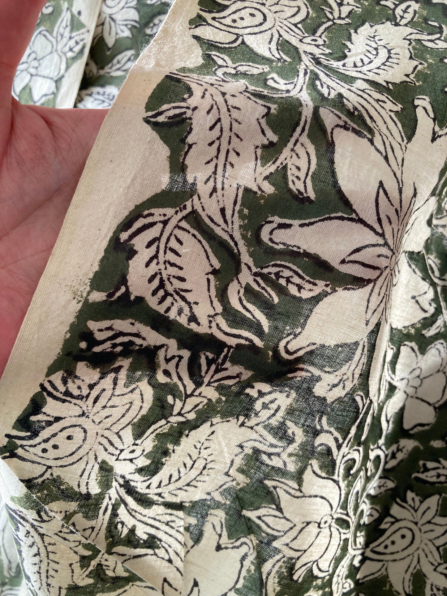 Hand Block Printed Cotton Fabric Bagru Dark Green #185-20
