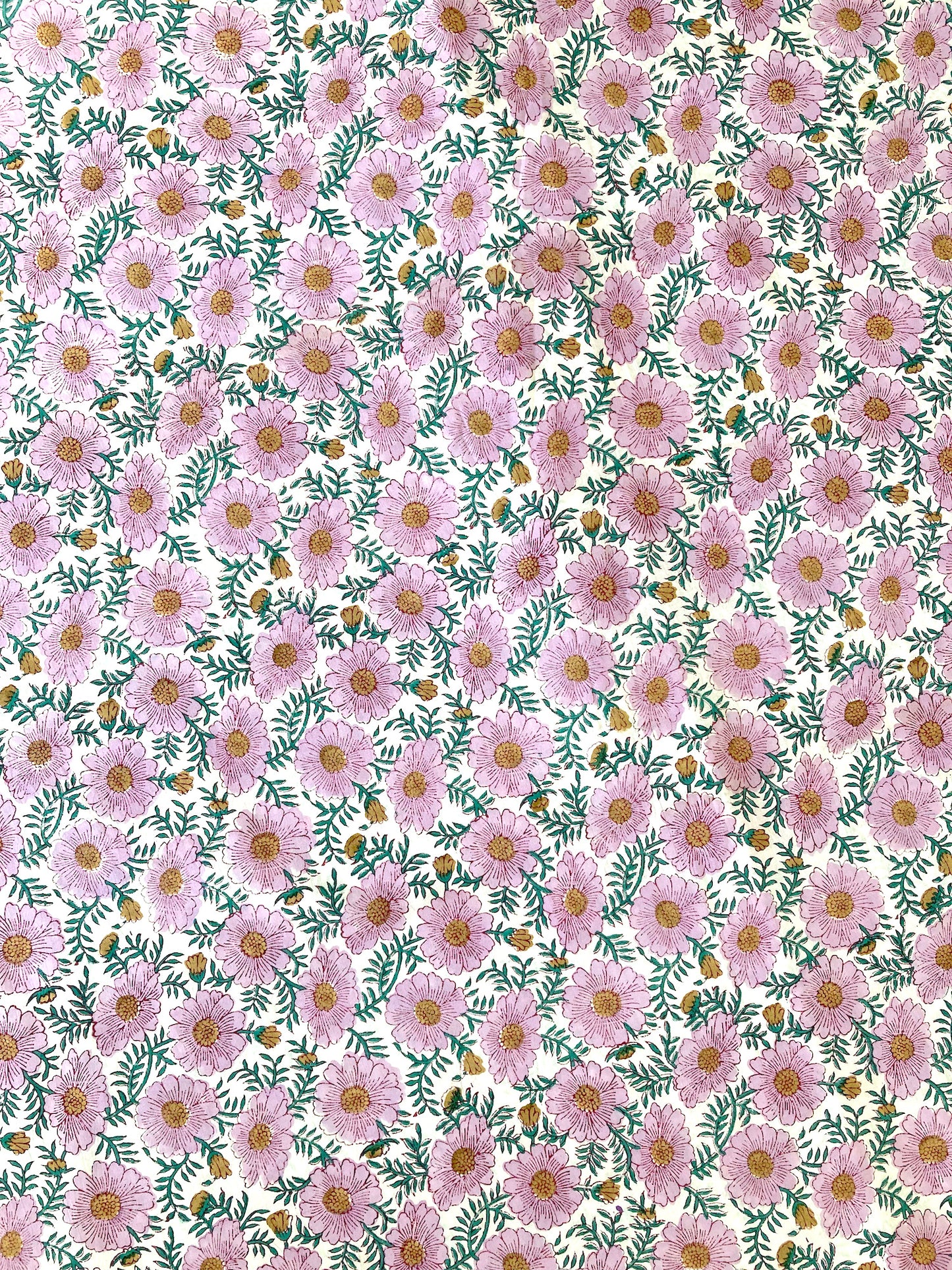 Hand Block Print Cosmos Cotton Fabric White #224-5