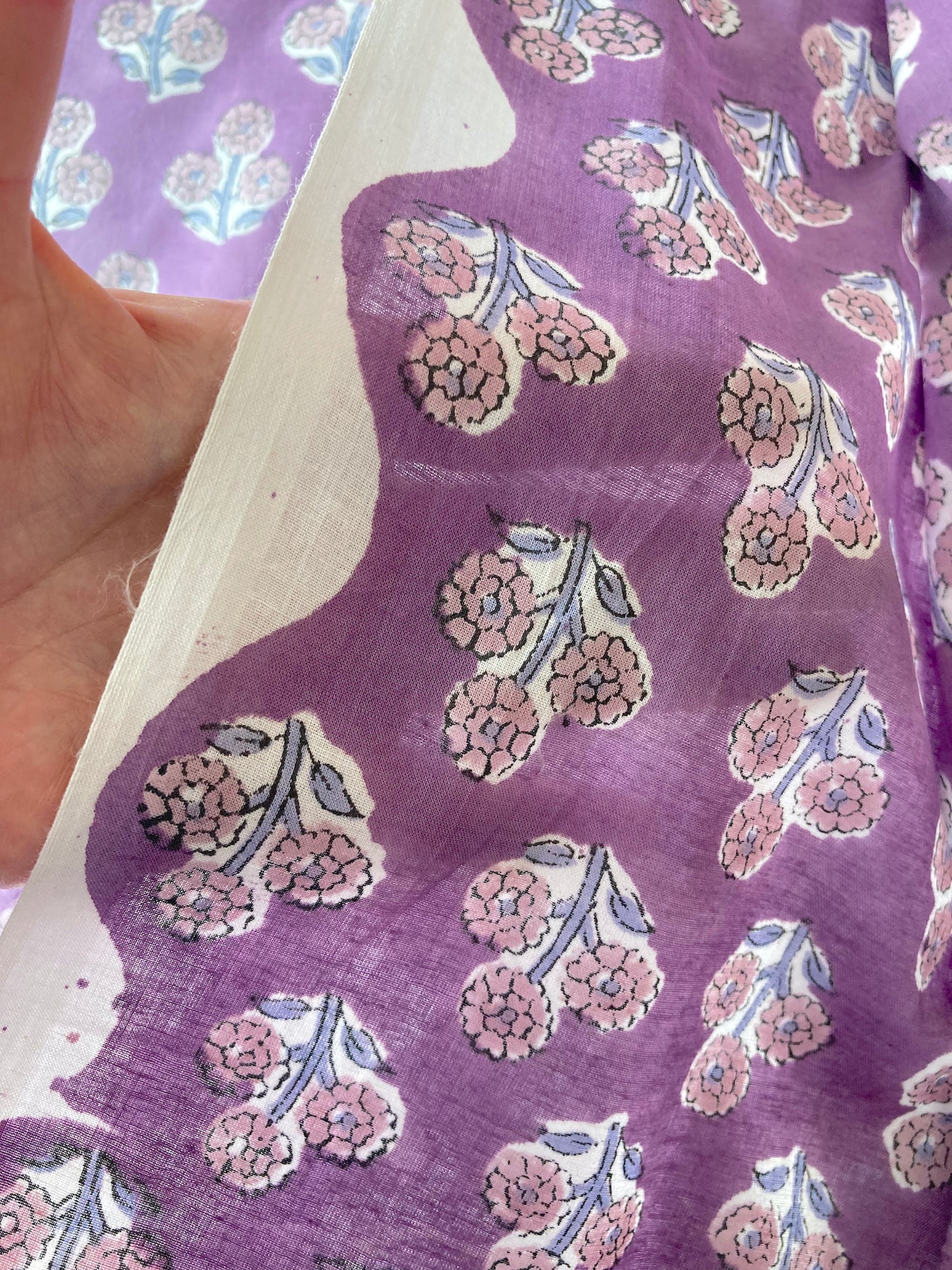 Hand Block Printed Cotton Fabric #185-25 Purple