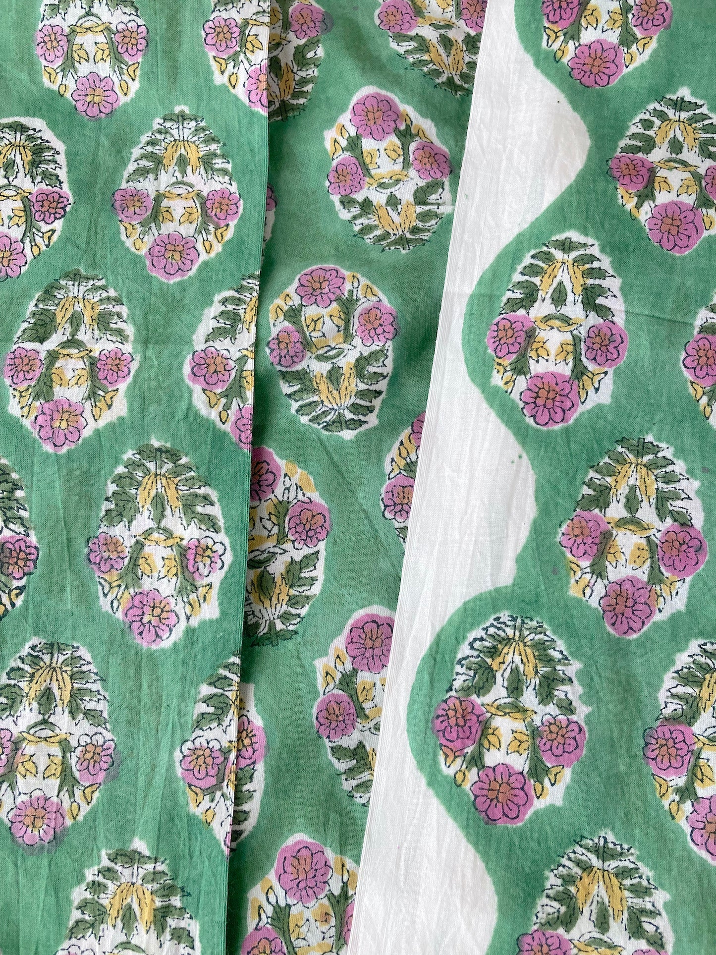 Hand Block Printed Cotton Fabric # 185-27 Green