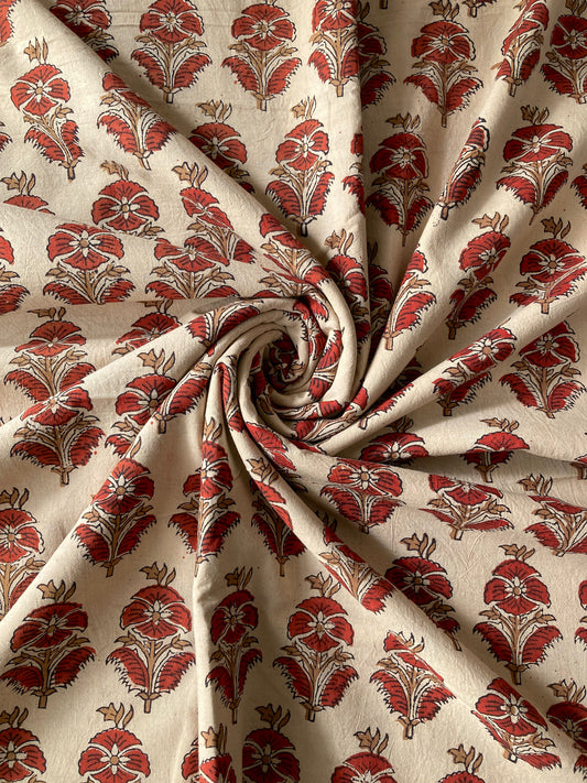 Hand Block Printed Cotton Fabric Bagru Floral #185-29