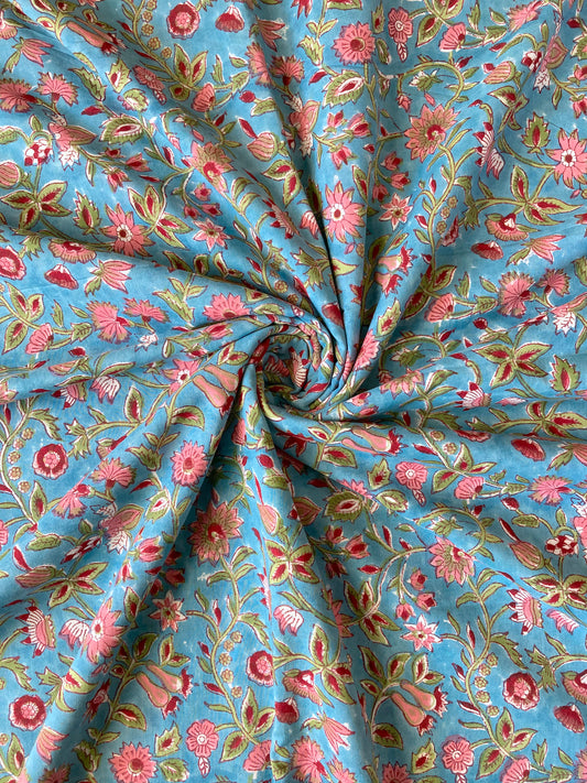 Hand Block Print Cotton Fabric Sky Blue #185-30