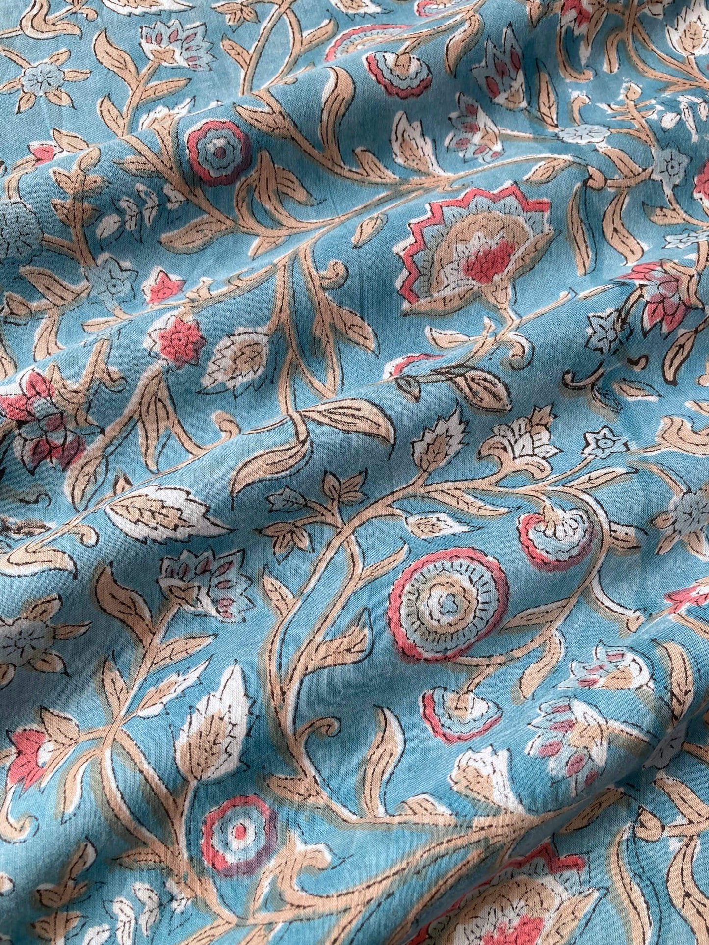 Hand Block Printed Cotton Fabric Frost Blue #185-9