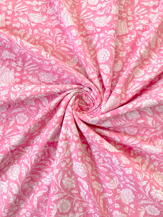 Hand Block Printed Cotton Fabric #197-13 Flamingo Pink