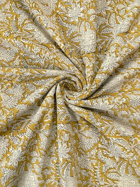 Hand Block Printed Bagru Cotton Fabric #197-14 Mustard