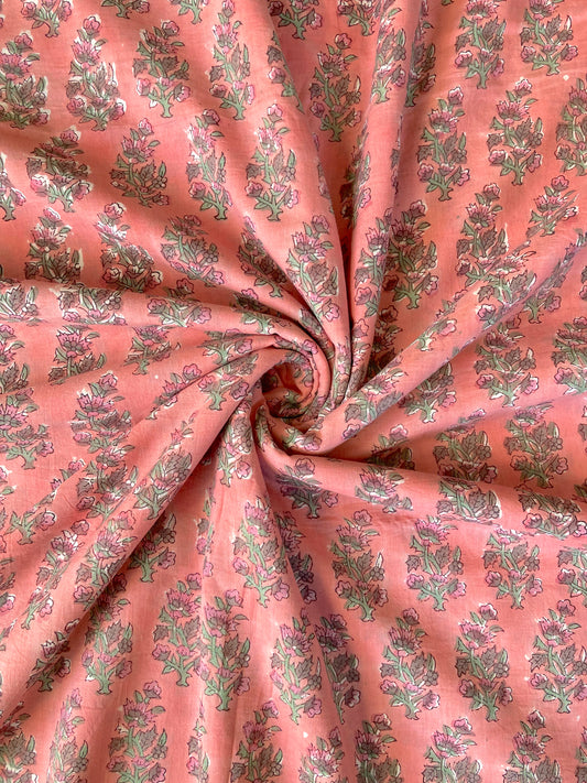Hand Block Print Cotton Fabric Salmon Pink #197-18