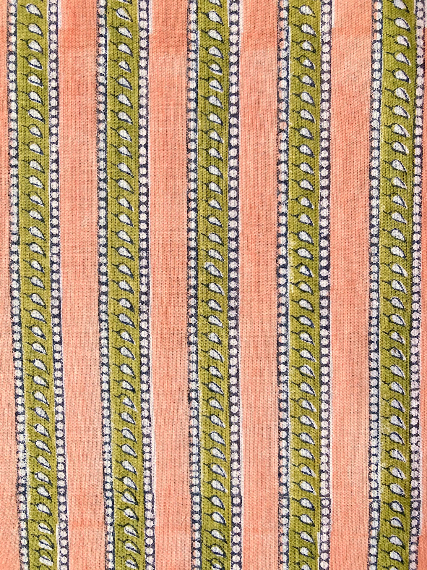 Hand Block Printed Cotton Fabric Salmon/Olive #197-25