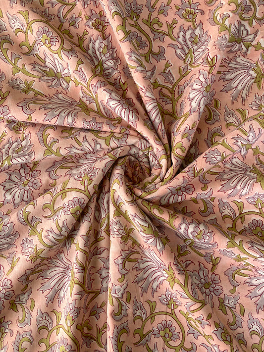 Hand Block Print Cotton Fabric Apricot Pink #197-28