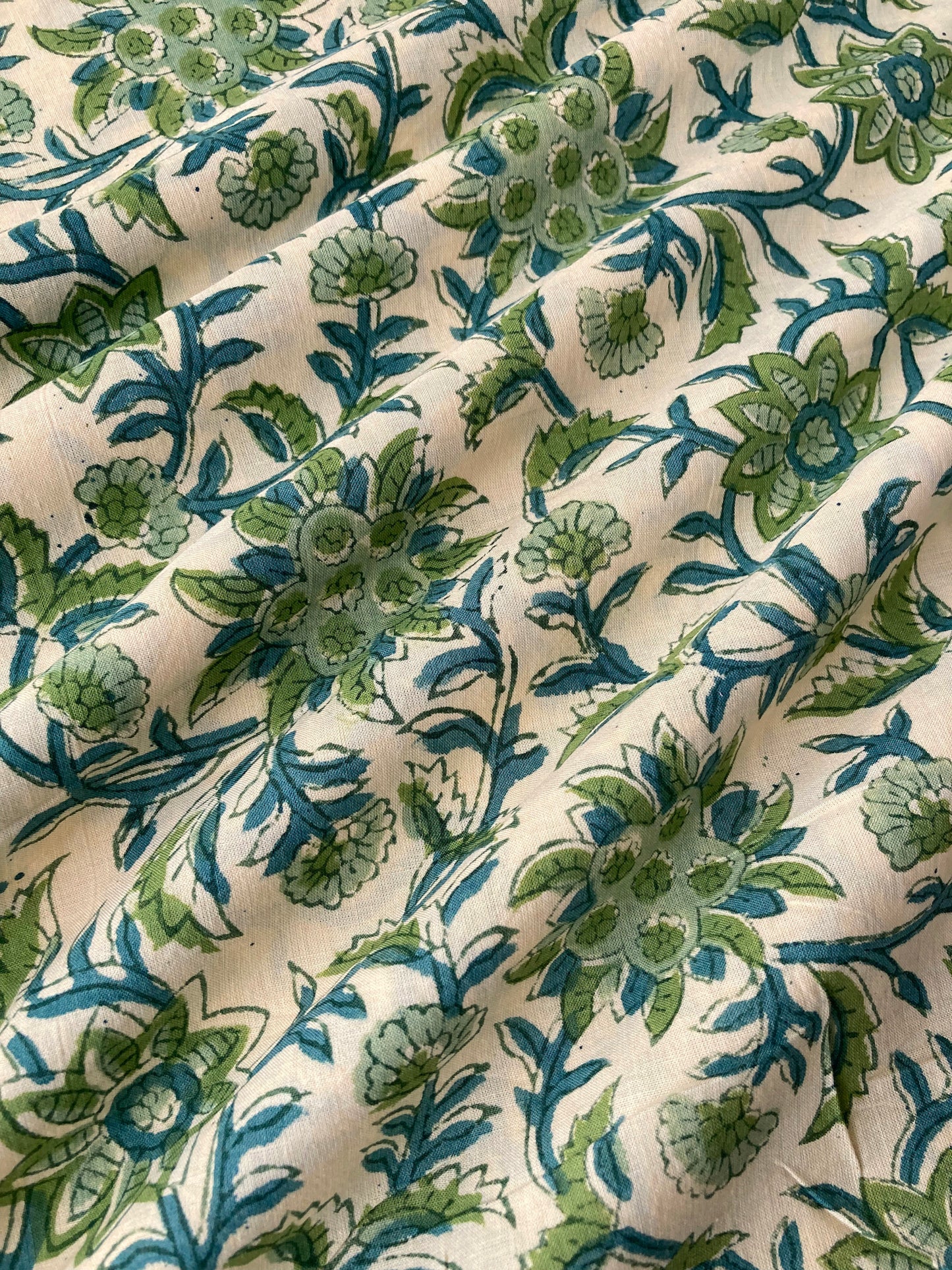 Hand Block Printed Cotton Fabric Butter/Green #197-29