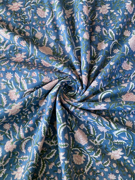 Hand Block Printed Cotton Fabric #197-3 Dark Blue