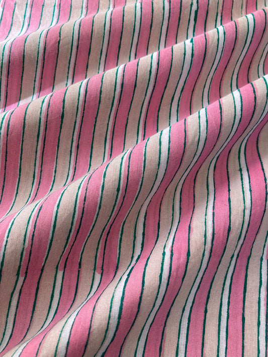 Hand Block Printed Cotton Fabric #197-5 Pink