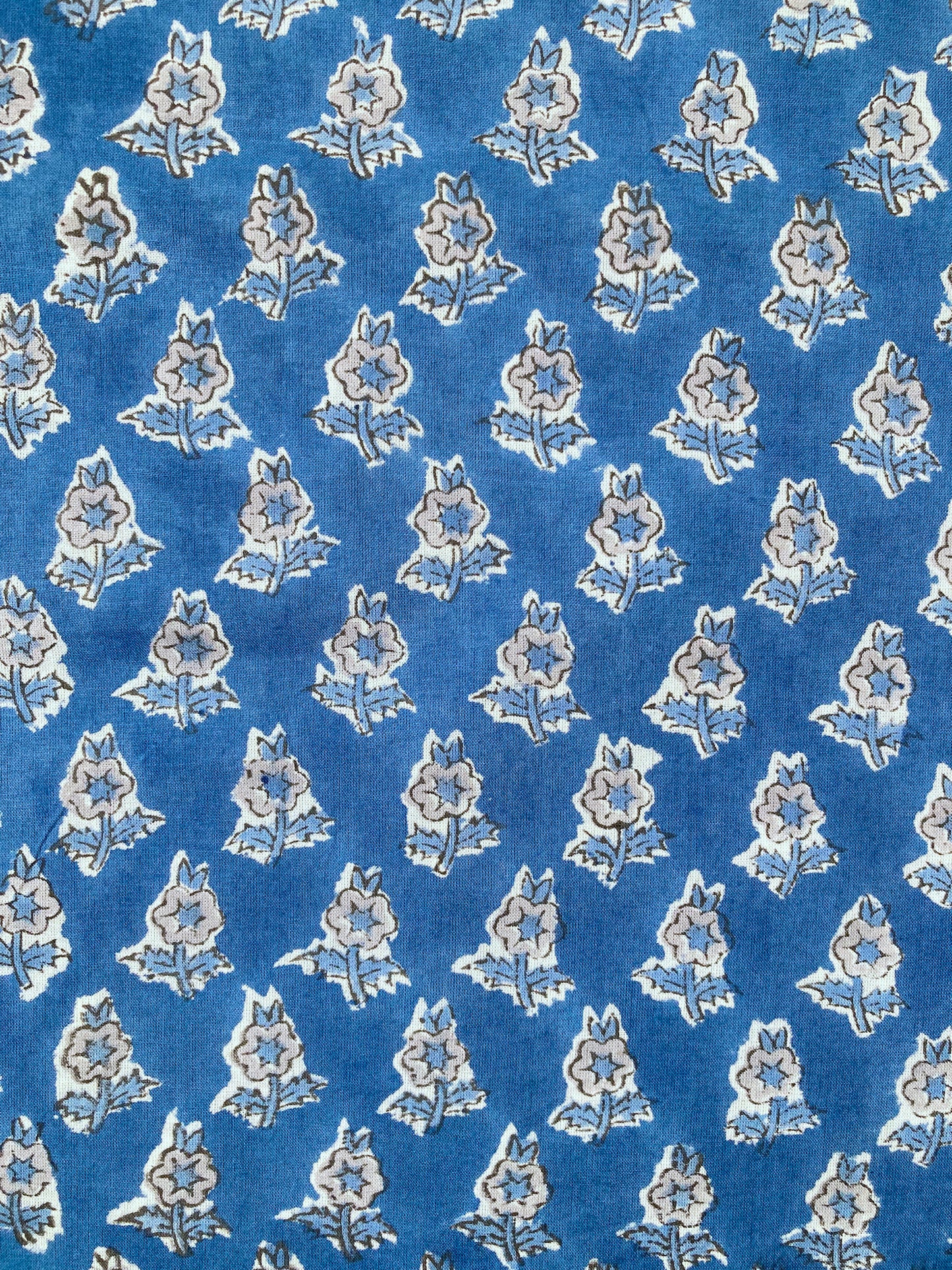 India Hand Block Floral Printed Fabric Blue #207-1