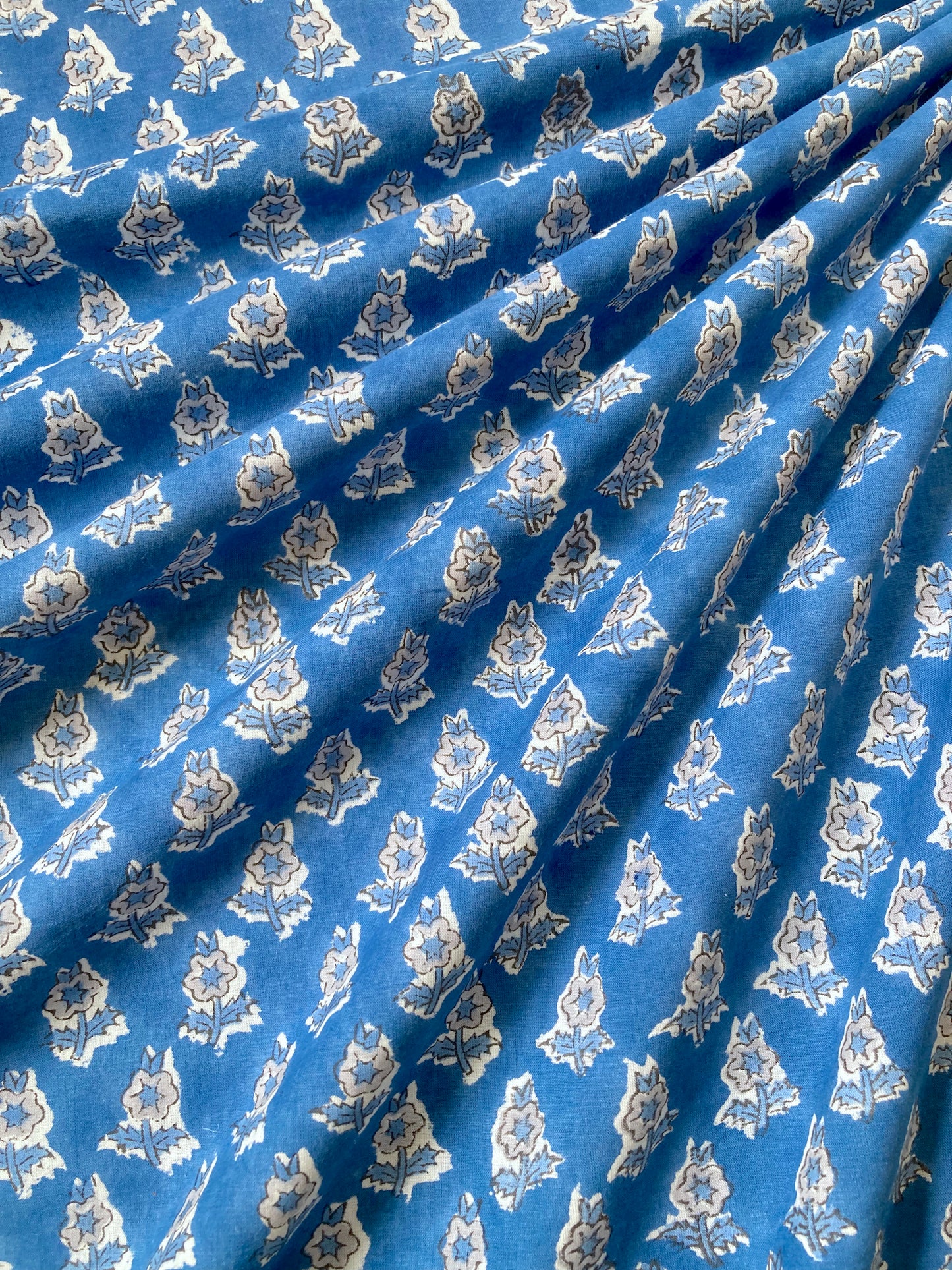 India Hand Block Floral Printed Fabric Blue #207-1