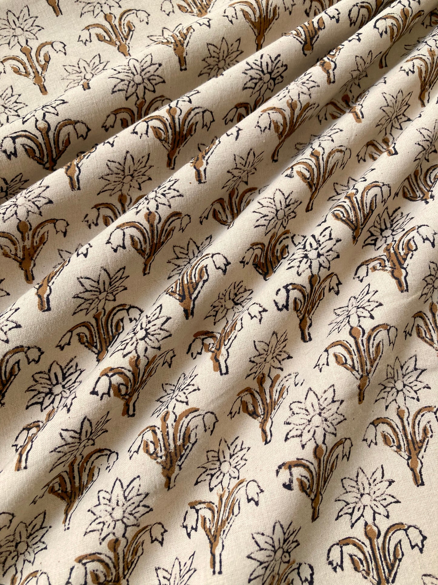 Hand Block Print Natural Beige Bagru Fabric #207-10