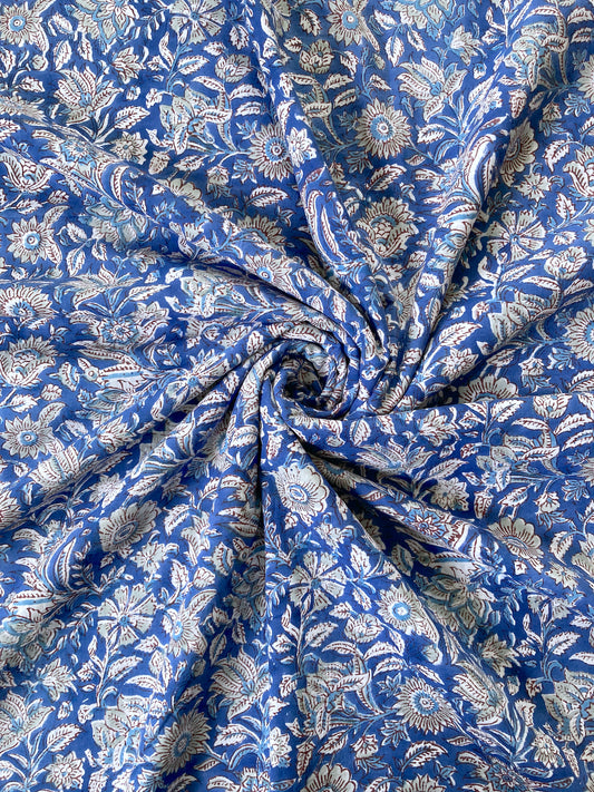 Hand Block Printed Cotton Fabric Blue #207-15