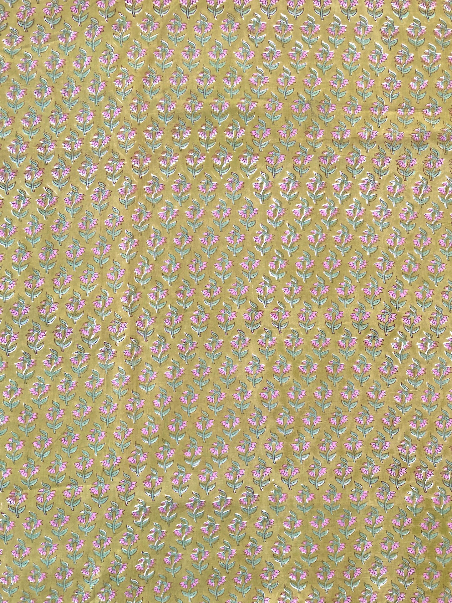 Hand Block Printed Cotton Fabric Olive Green #207-16