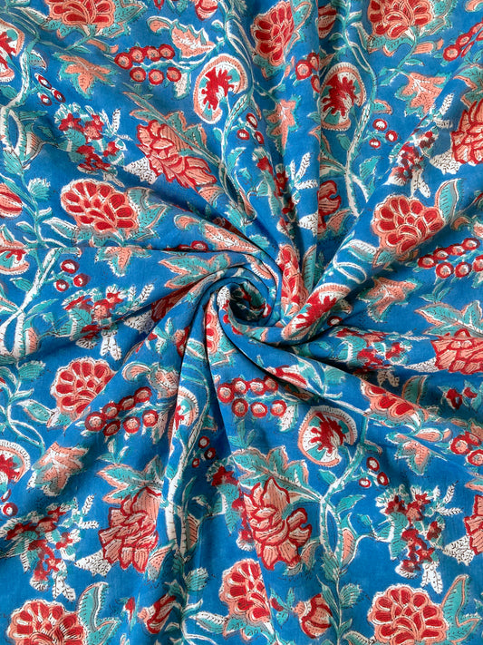 India Hand Block Print Cotton Fabric Blue #207-3