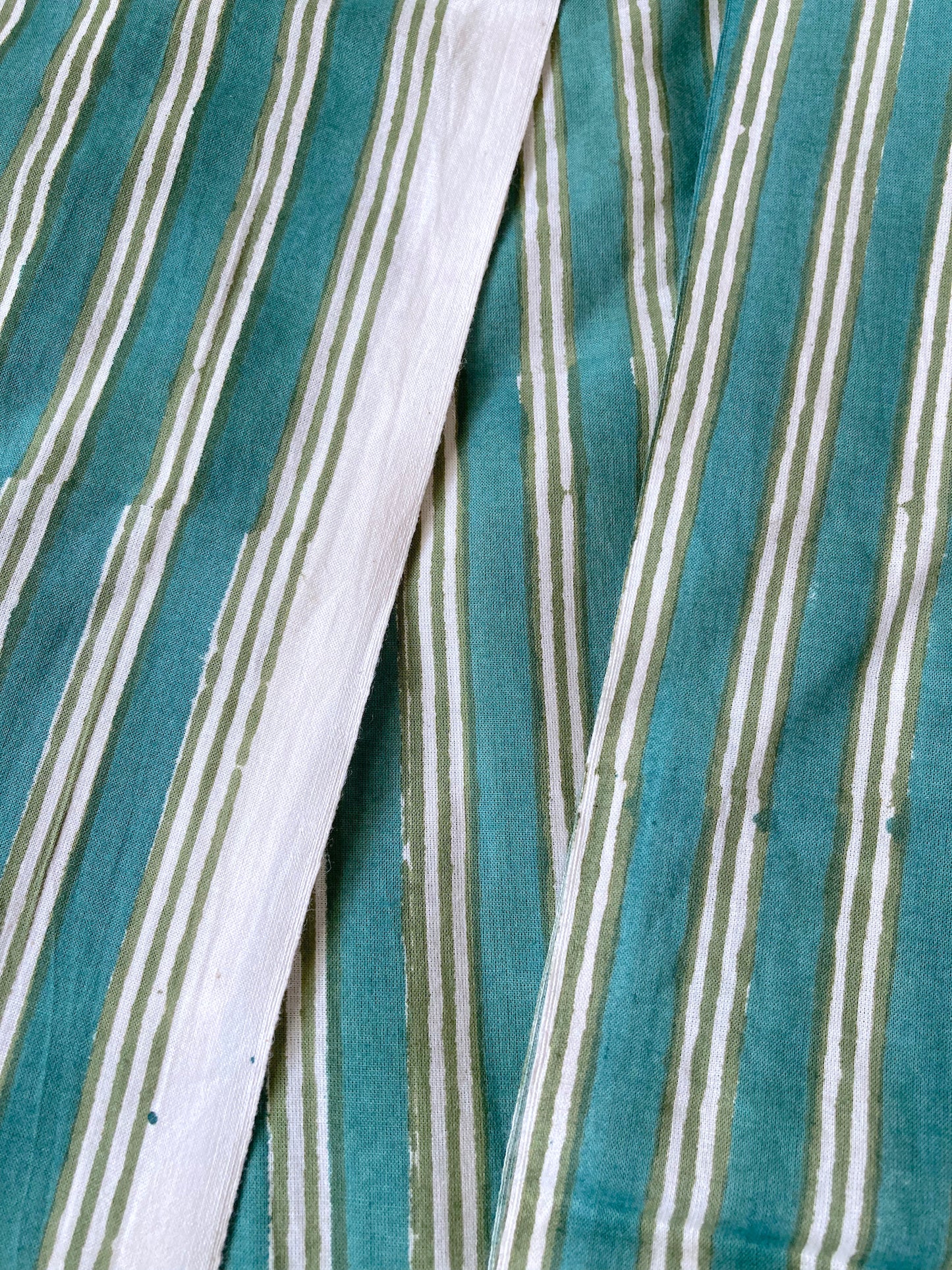 Hand Block Print Striped Green Fabric #207-4