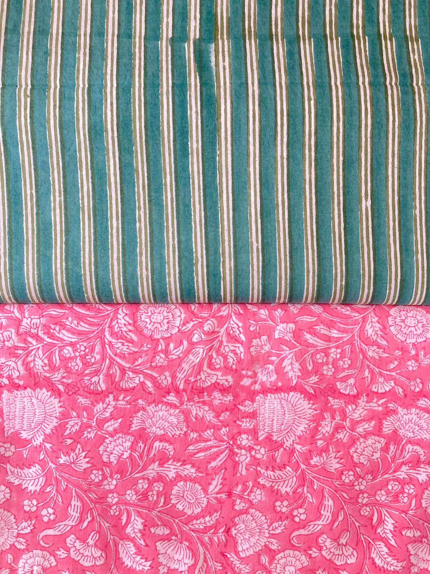 Hand Block Print Striped Green Fabric #207-4