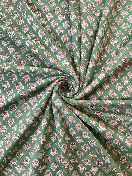 Hand Block Printed Cotton Fabric Green #207-5