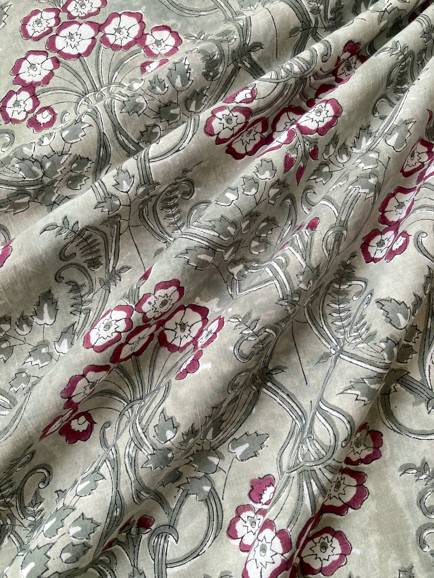 Hand Block Printed Cotton Fabric Sage #207-8