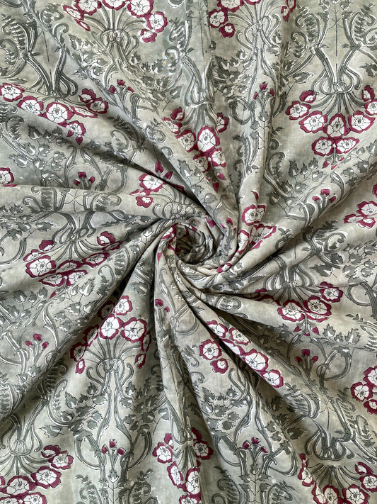 Hand Block Printed Cotton Fabric Sage #207-8