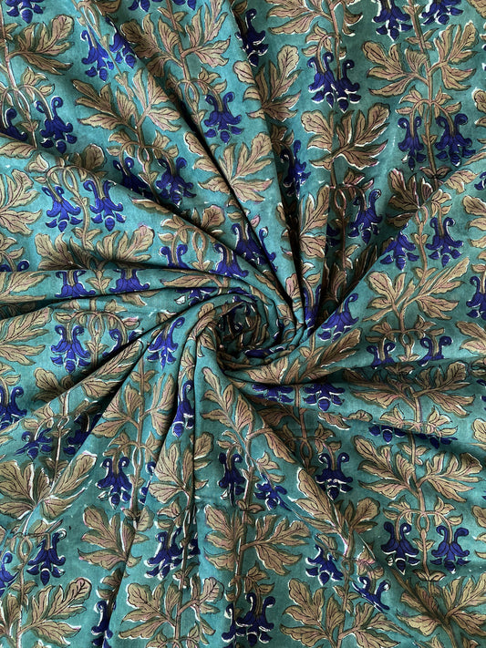 Hand Block Printed Cotton Fabric Forest Green #224-15