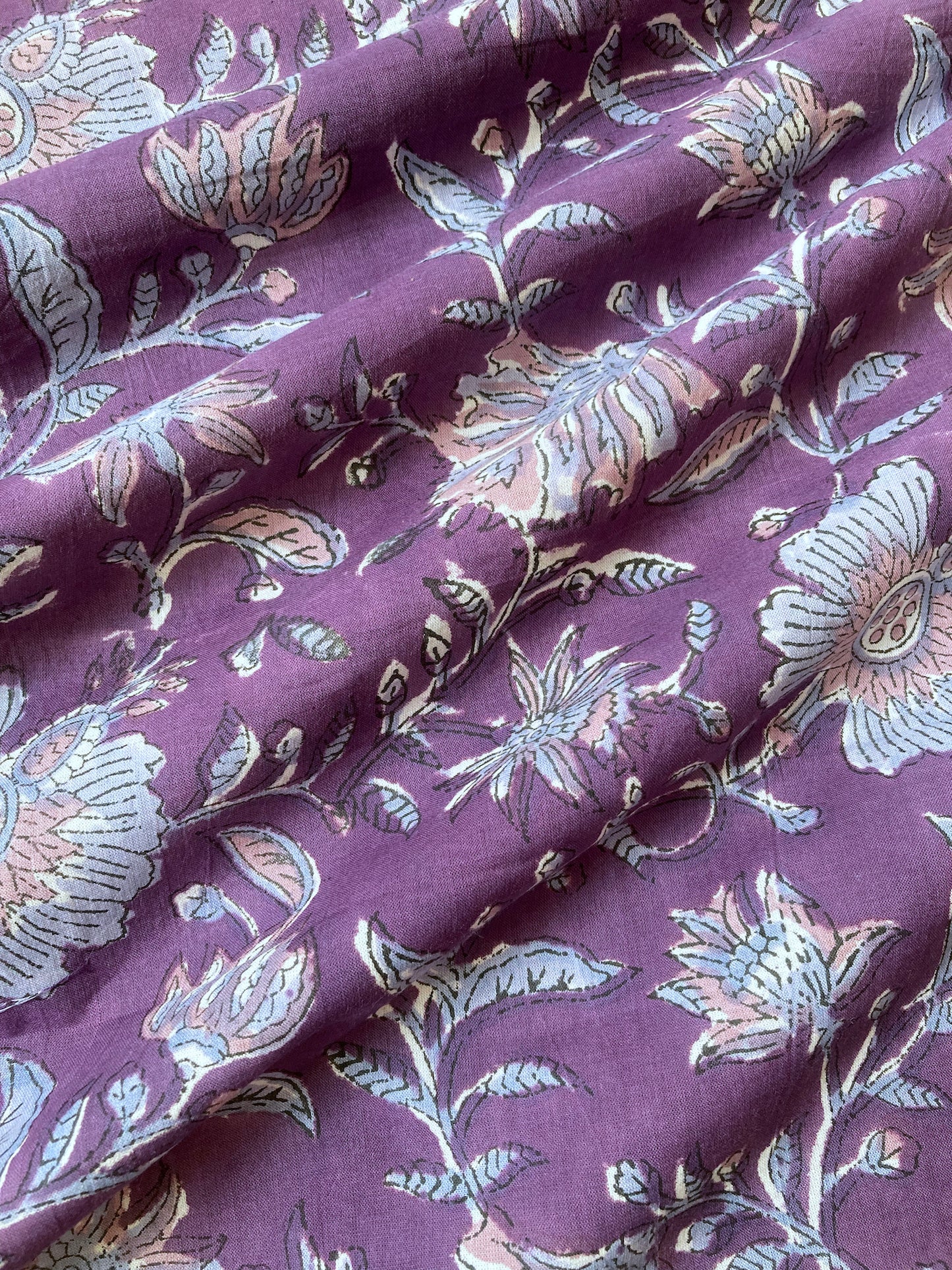 Hand Block Printed Cotton Fabric Purple #218-16