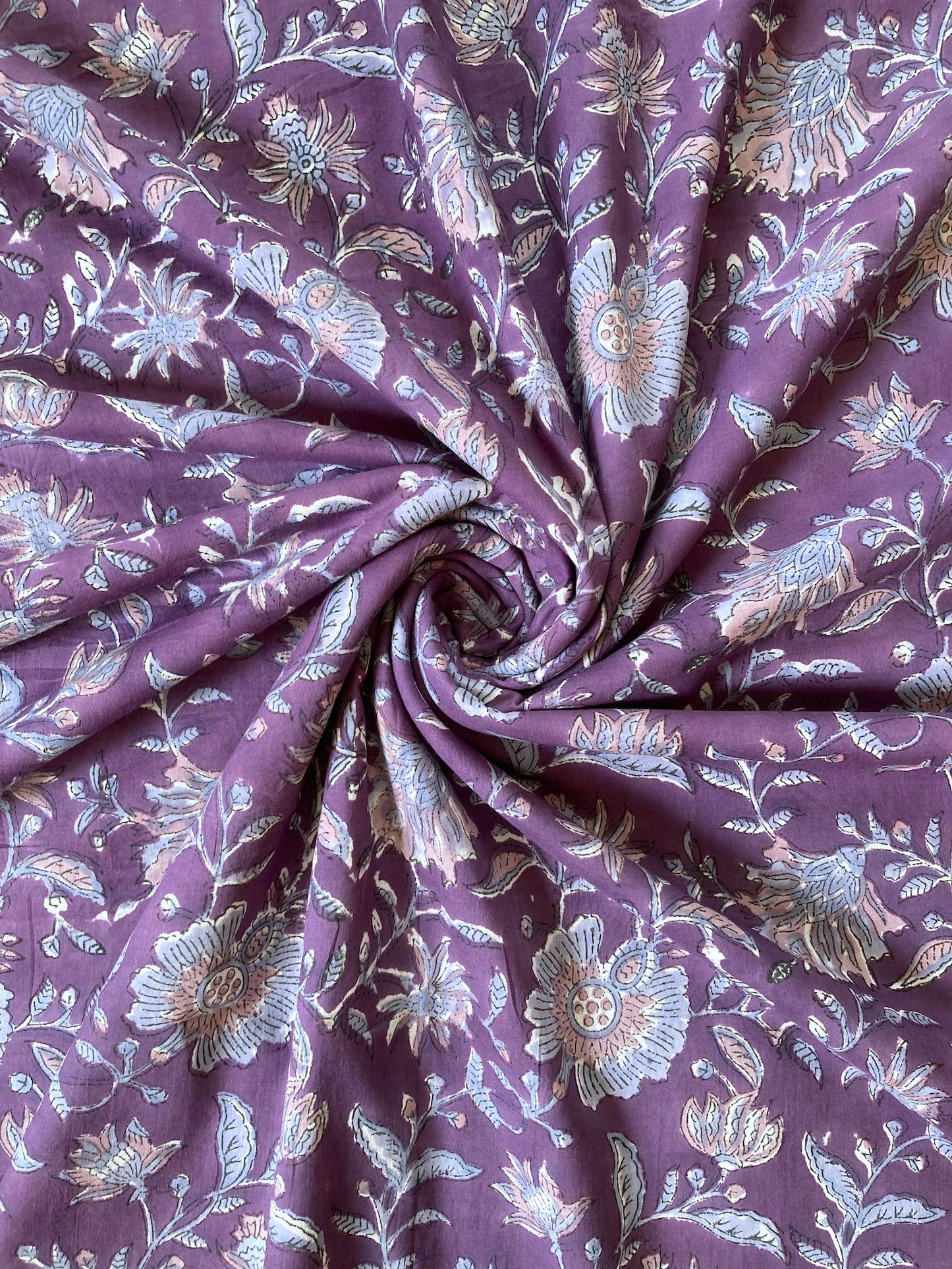 Hand Block Printed Cotton Fabric Purple #218-16