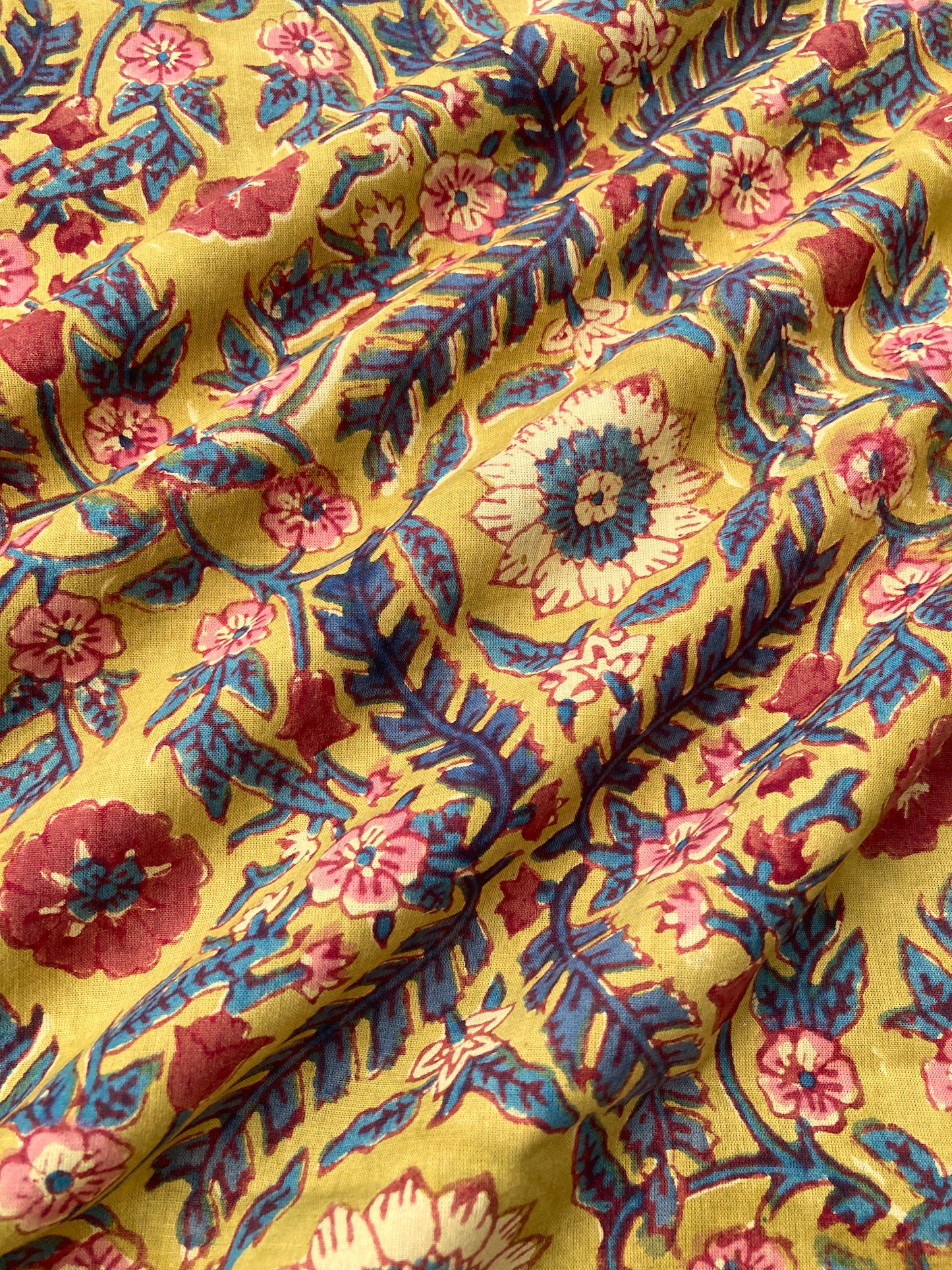 Hand Block Printed Cotton Fabric / Mustard Yellow #218-9