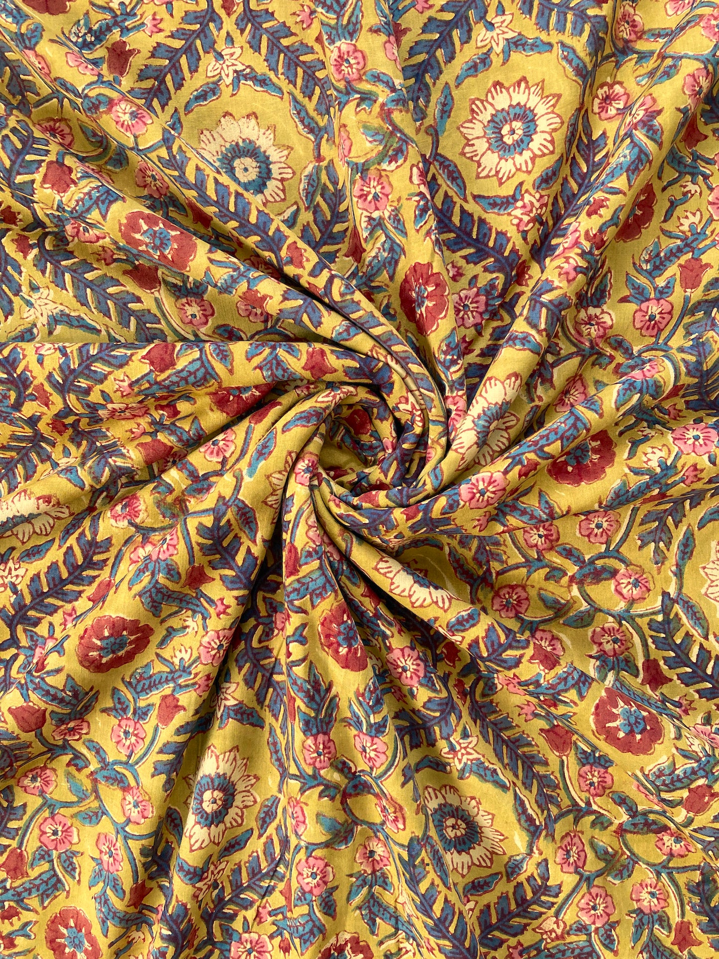 Hand Block Printed Cotton Fabric / Mustard Yellow #218-9