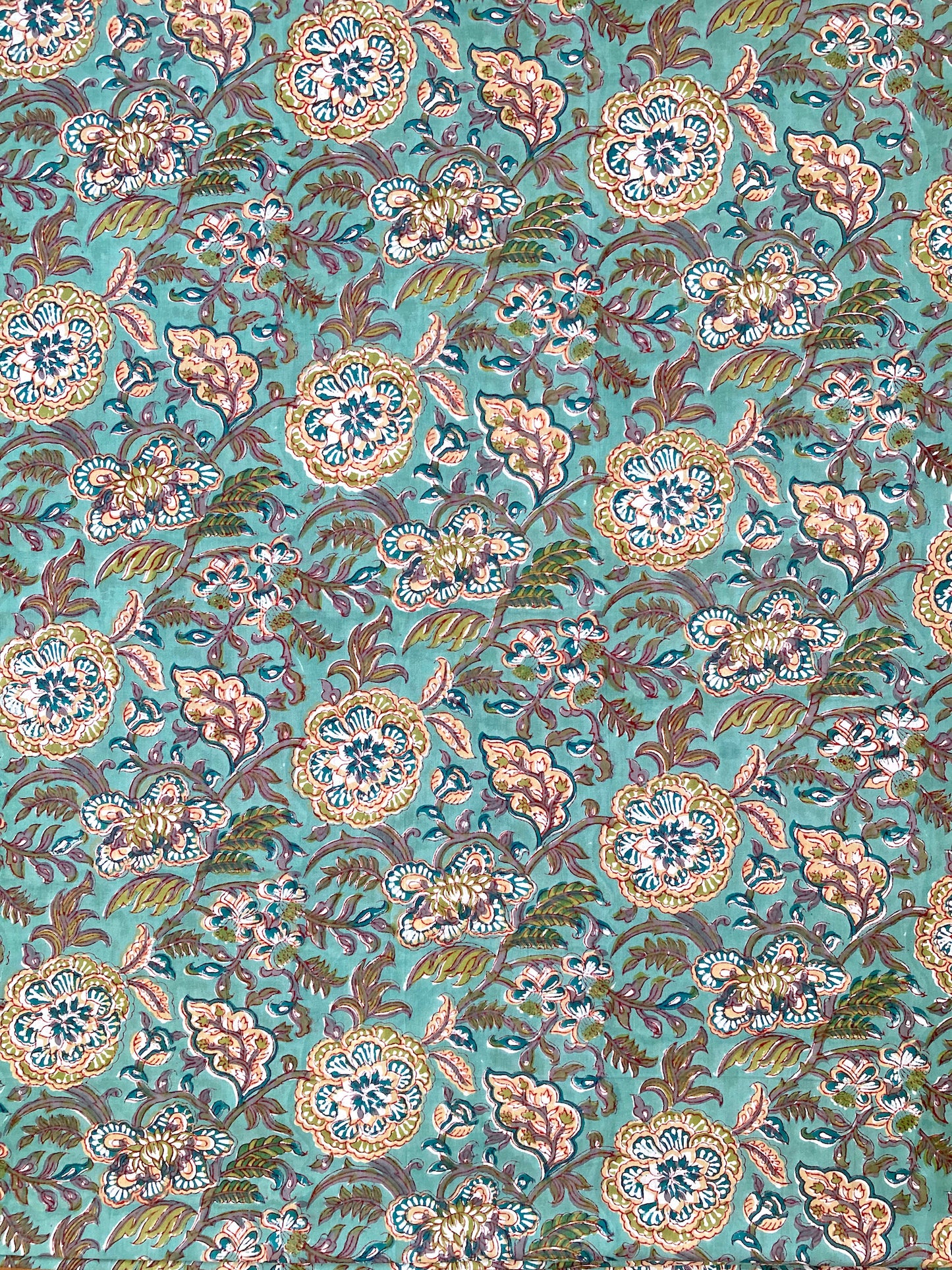 Hand Block Printed Cotton Fabric Persia Green  #224-18