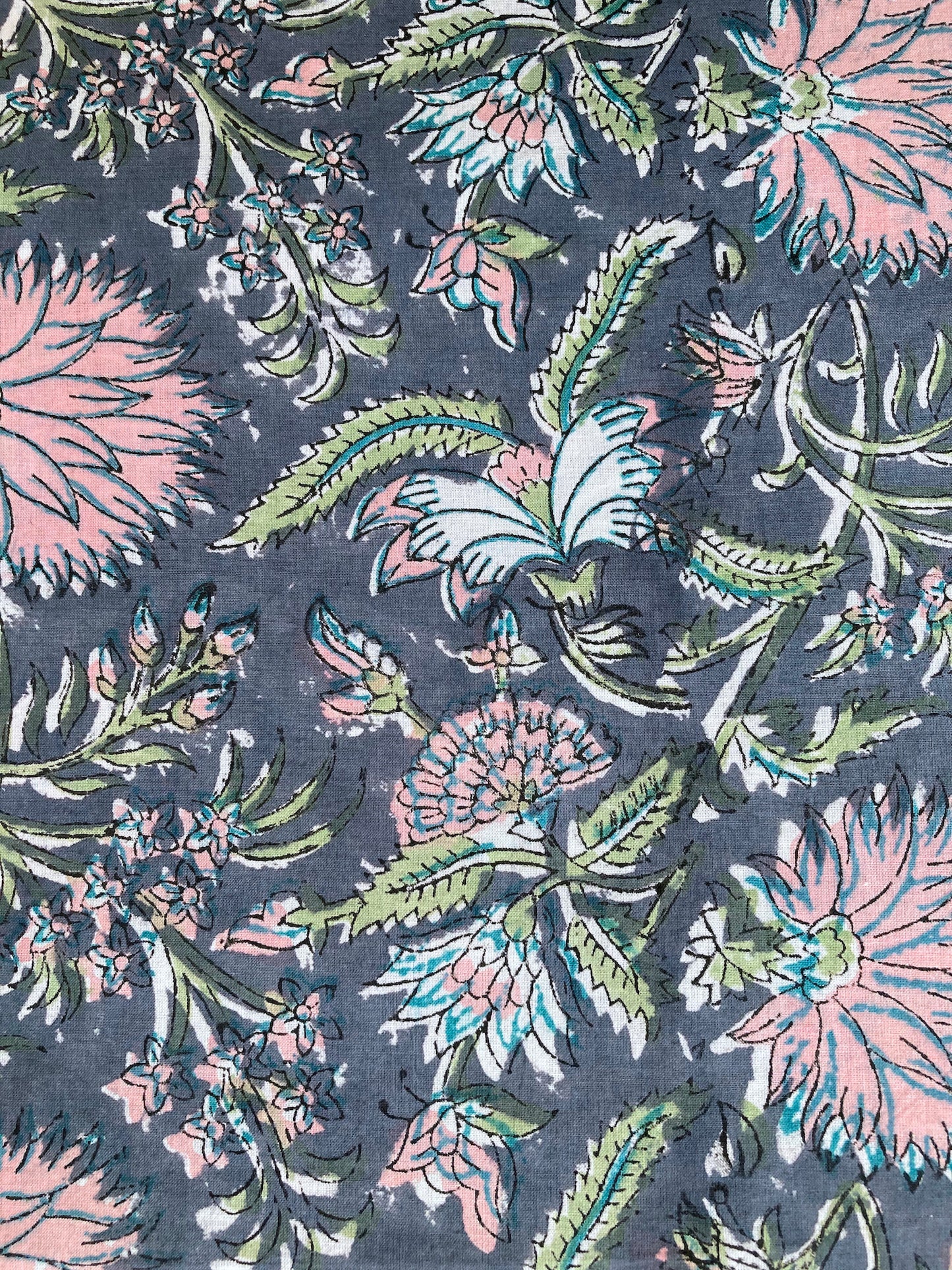 Hand Block Printed Cotton Fabric Gray  #224-20