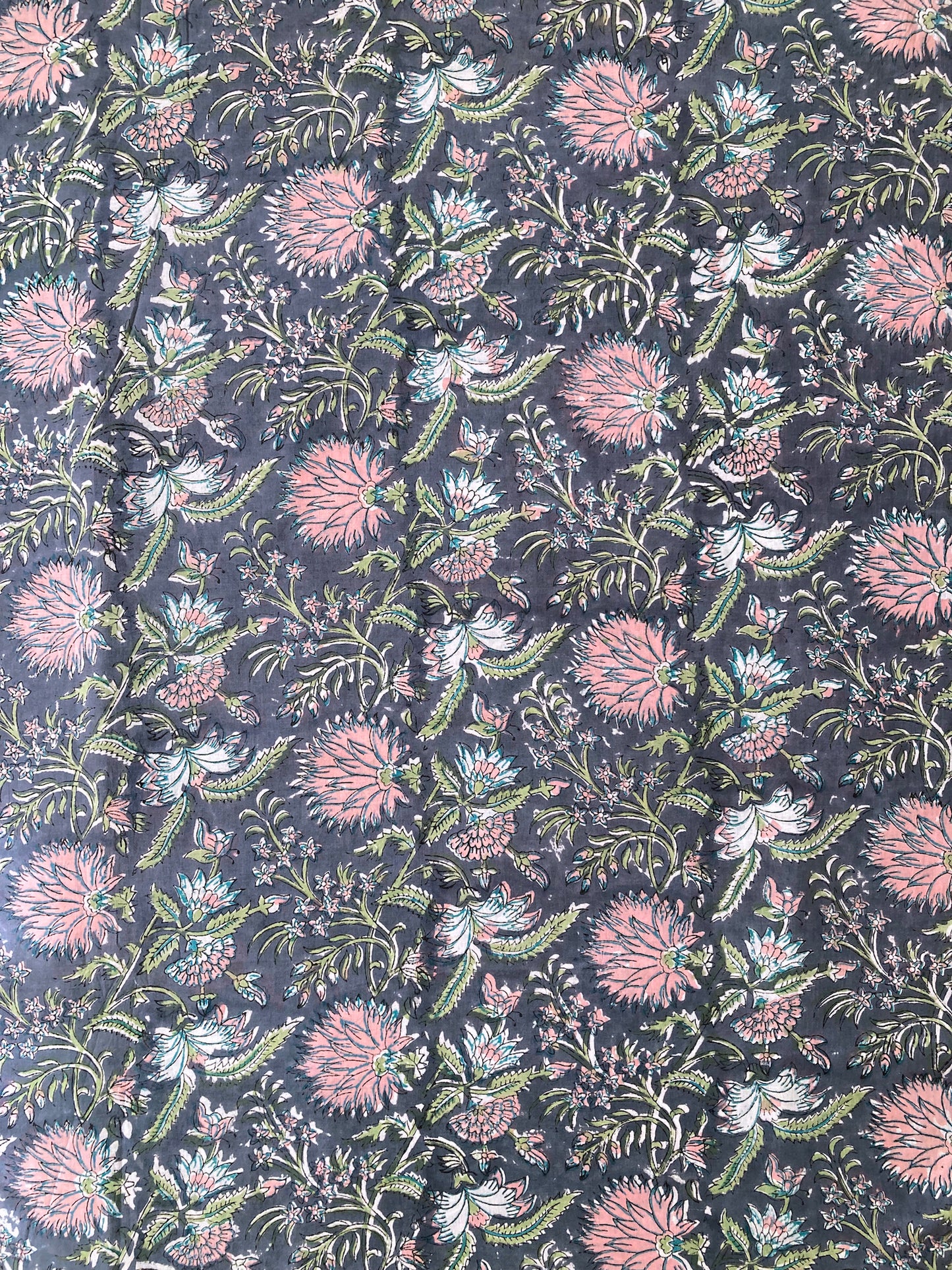 Hand Block Printed Cotton Fabric Gray  #224-20