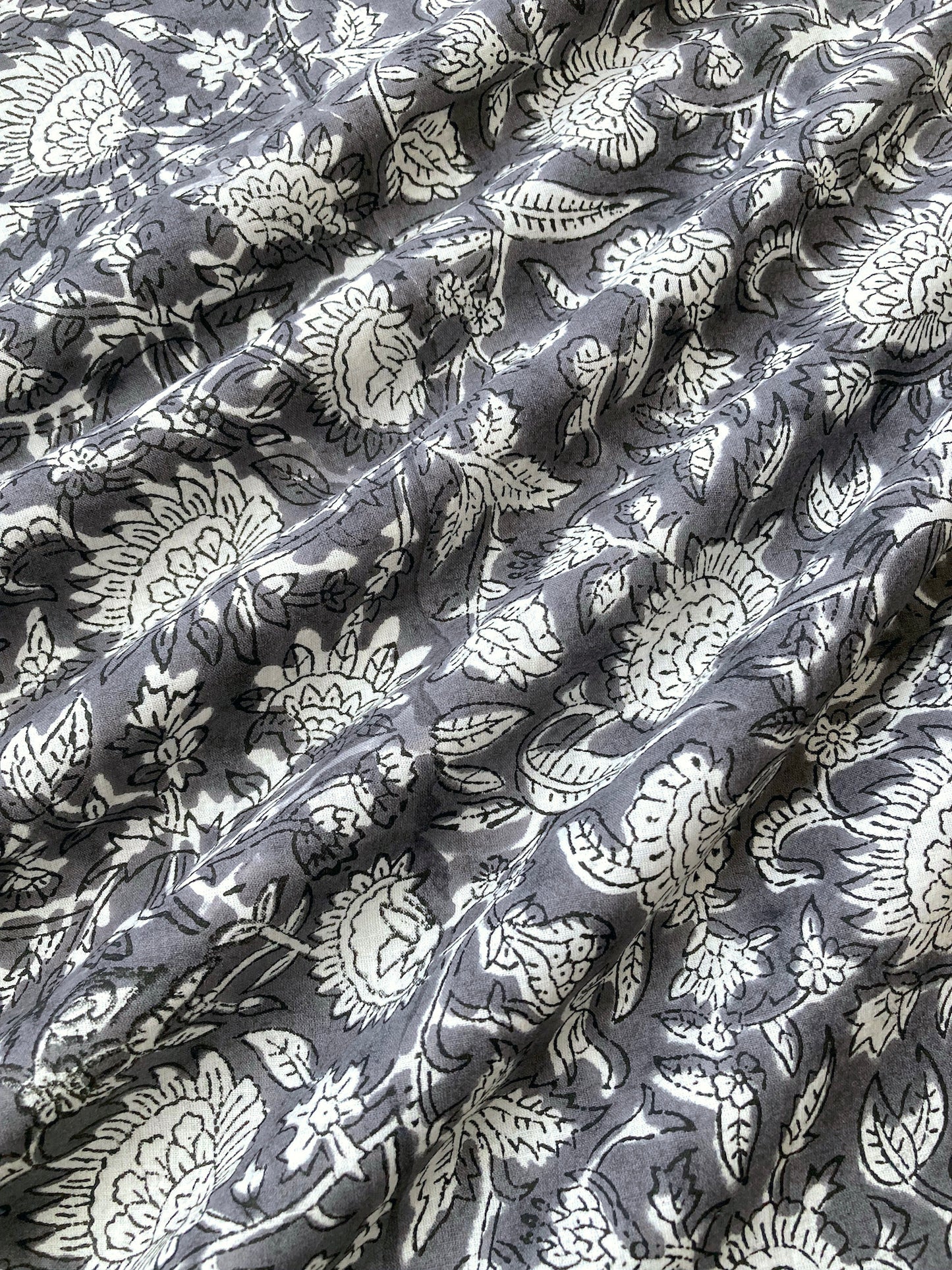 Hand Block Printed Cotton Fabric Charcoal Gray #224-22