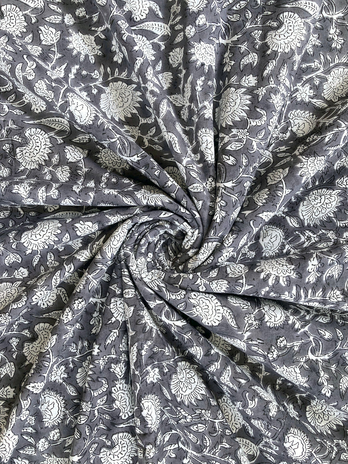 Hand Block Printed Cotton Fabric Charcoal Gray #224-22