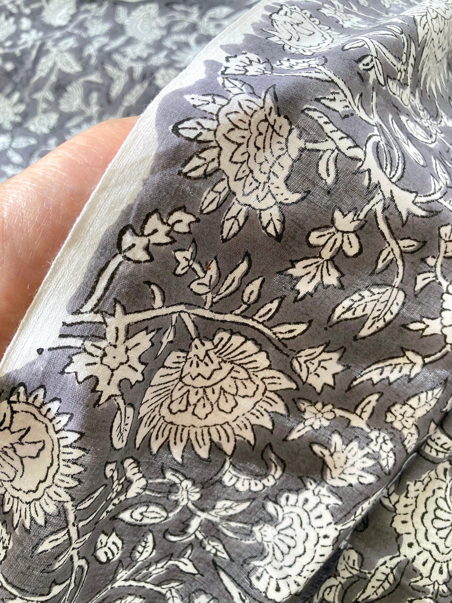 Hand Block Printed Cotton Fabric Charcoal Gray #224-22