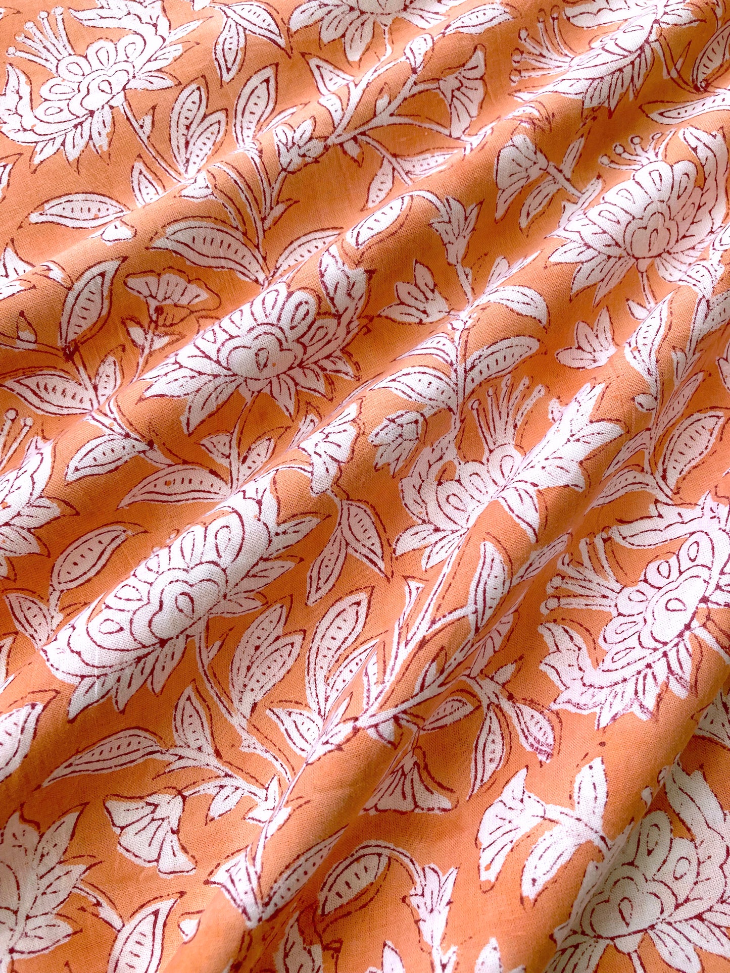 Hand Block Printed Cotton Fabric Light Orange #224-23