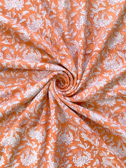 Hand Block Printed Cotton Fabric Light Orange #224-23