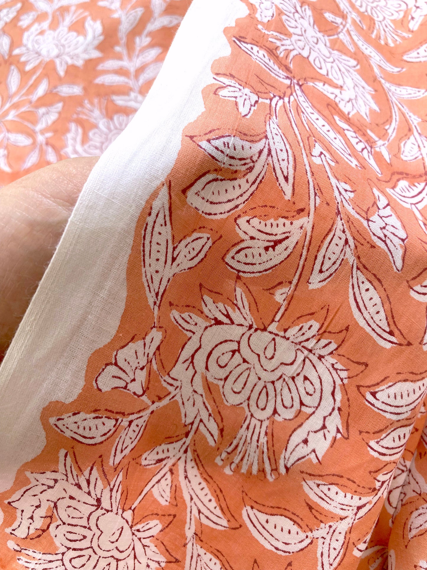 Hand Block Printed Cotton Fabric Light Orange #224-23