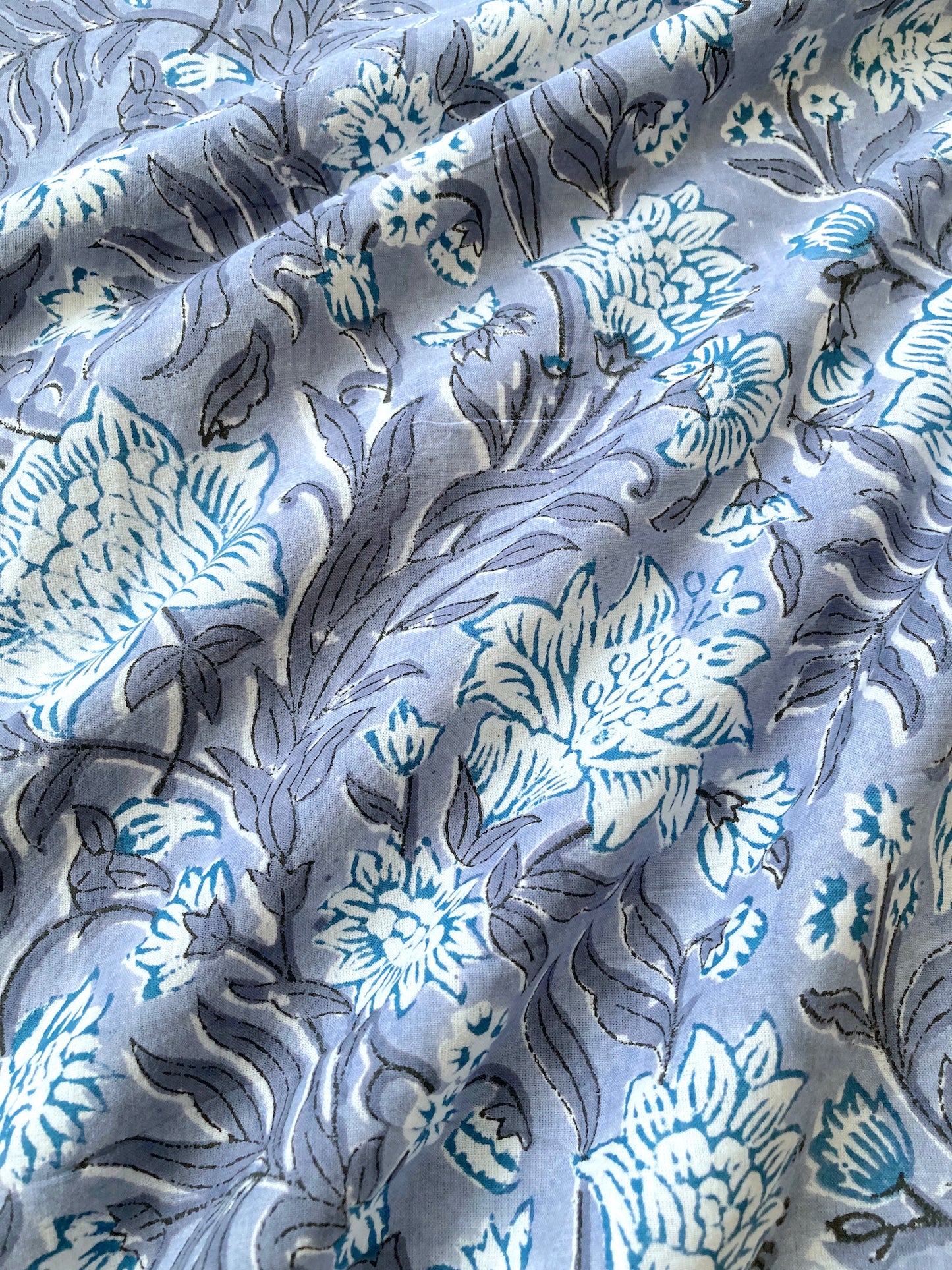 Hand Block Printed Cotton Fabric Cloud Blue  #224-24