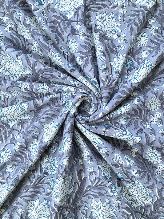 Hand Block Printed Cotton Fabric Cloud Blue  #224-24