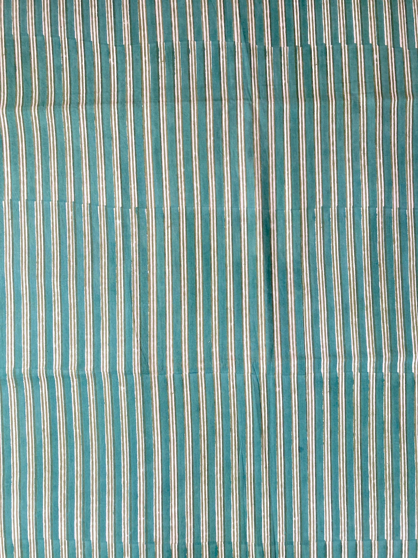 Hand Block Print Striped Green Cotton Fabric #224-28