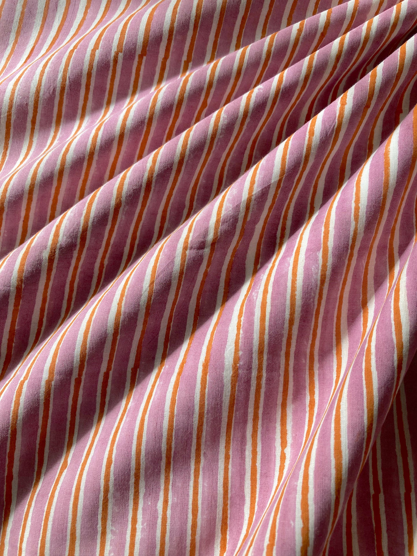 Hand Block Print Purple Striped Cotton Fabric #230-23