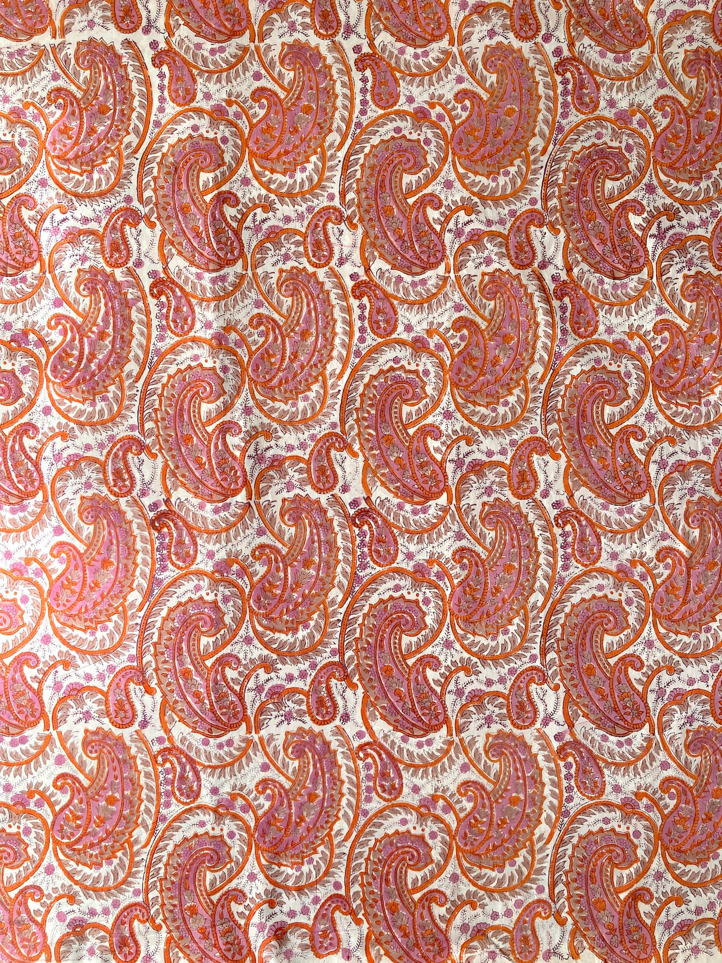 Hand Block Print Pink Paisley Cotton Fabric #207-24