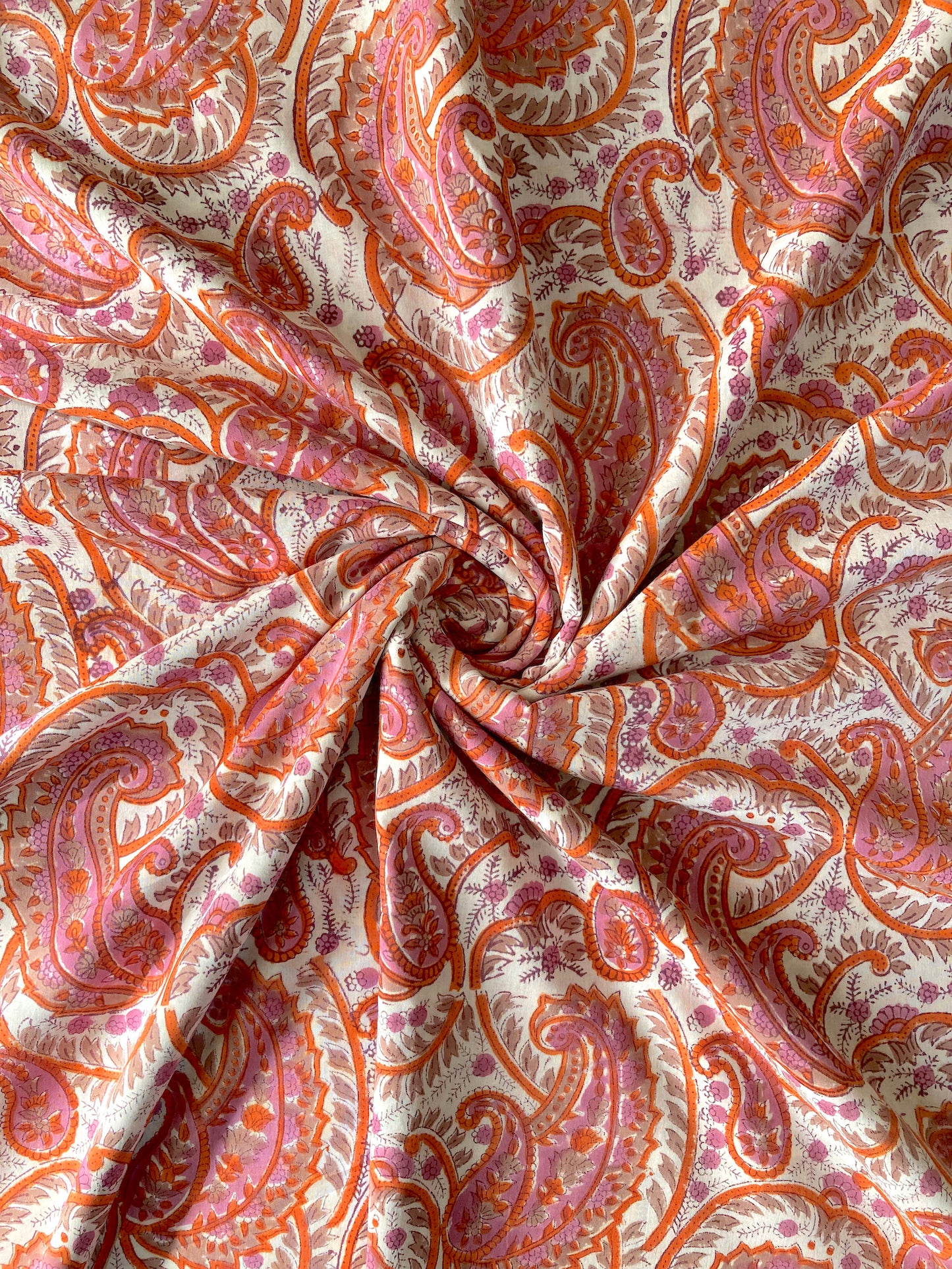 Hand Block Print Pink Paisley Cotton Fabric #207-24