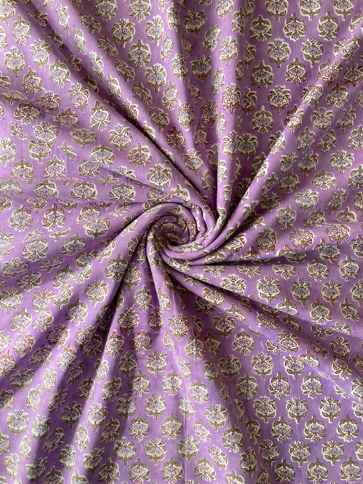 Hand Block Print Purple Floral Cotton Fabric #230-25