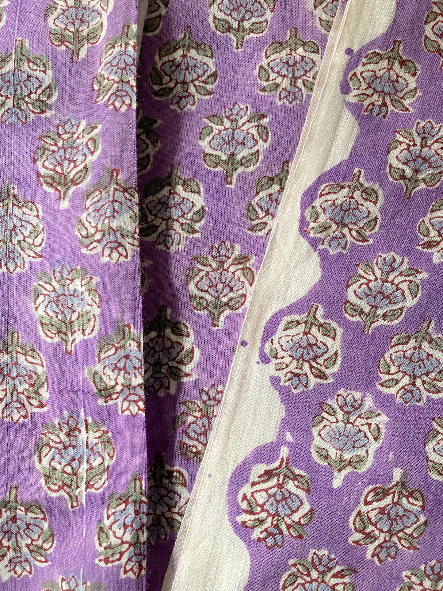 Hand Block Print Purple Floral Cotton Fabric #230-25