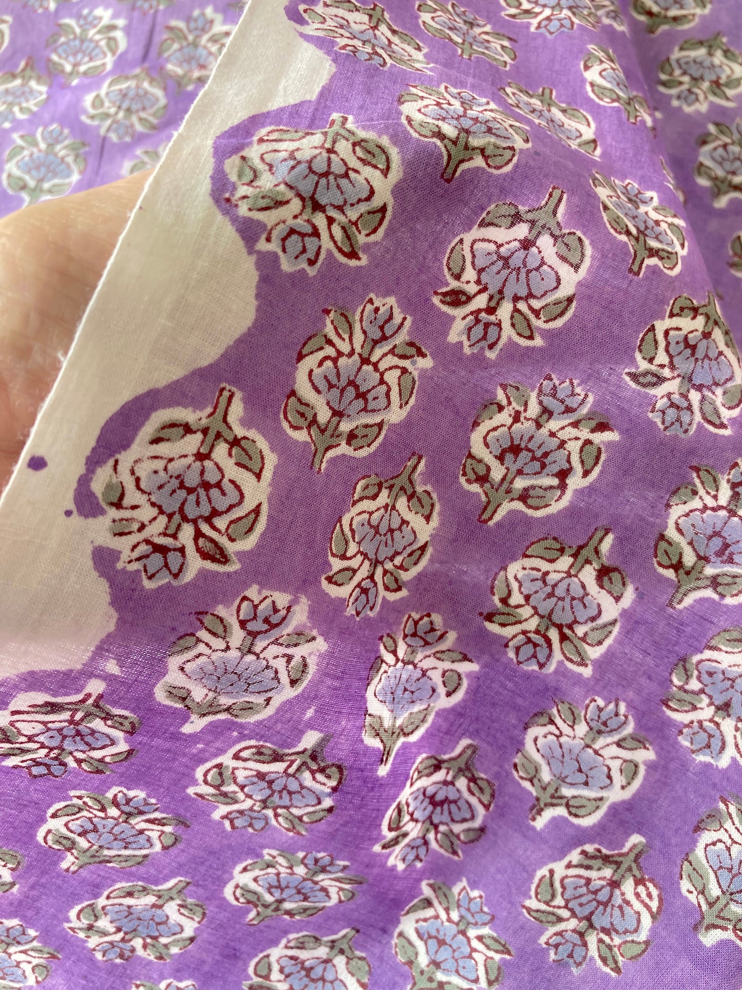 Hand Block Print Purple Floral Cotton Fabric #230-25